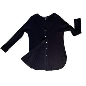 Joan Vass Ribbed Cardigan Womens Large Black Button Down Everyday Casual Sweater